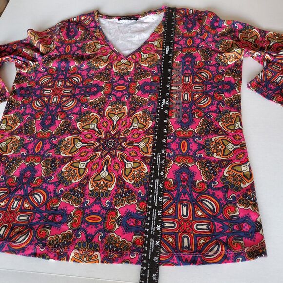 NWT Comfy Plus Sz 1X Kaleidoscope Print Jones New York Cotton Top Artsy Boho - Picture 6 of 9